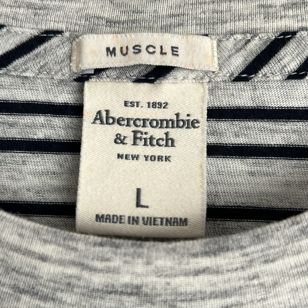 Men’s Long Sleeve Striped Shirt Abercrombie & Fitch Gray/Black Size Large - Picture 3 of 7